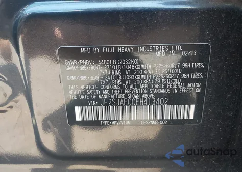 2014 Subaru Forester 2.5I Premium from USA, damaged, VIN JF2SJAEC0EH413402